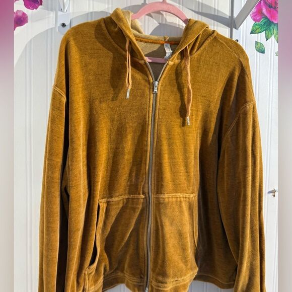 Free People Velvet Hooded Jacket in Rich Brown Sz L - Picture 4 of 9